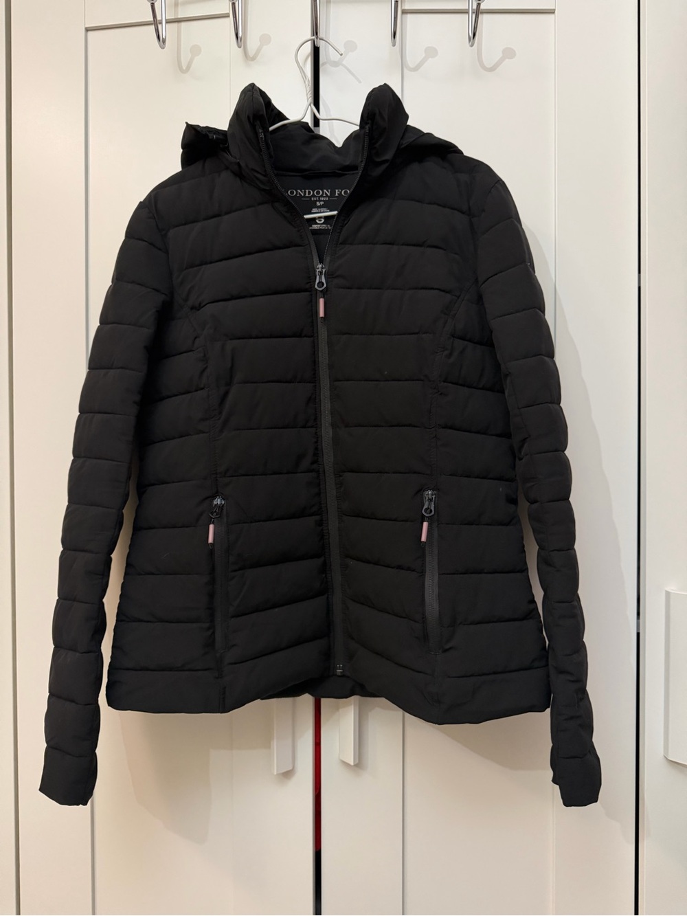 London Fog Black Quilted Puffer Jacket with Hood